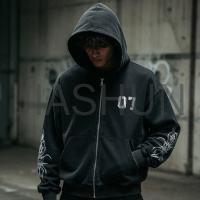 Oversized Tree Graphic Full‑Zip Hoodie