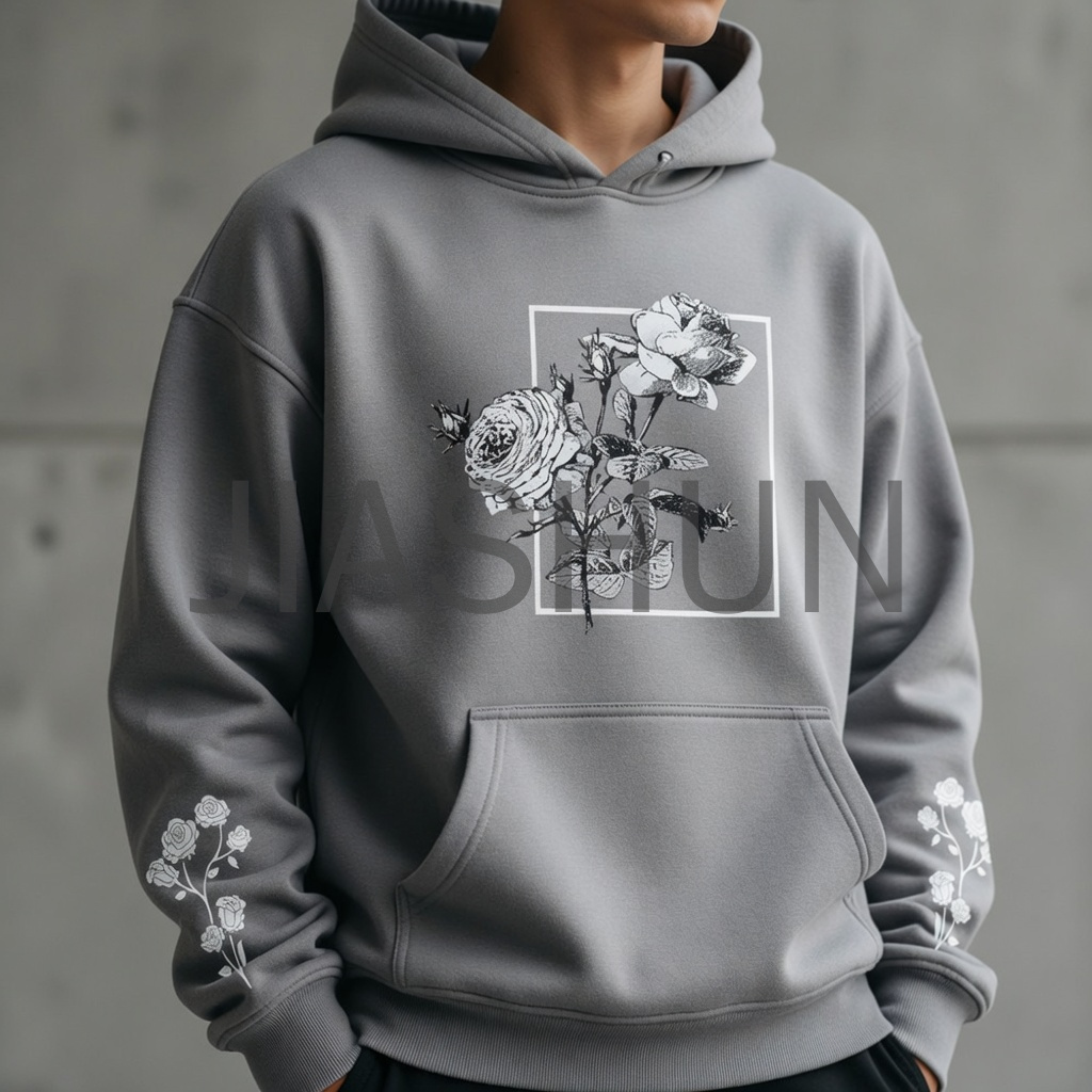 Oversized Rose Graphic Pullover Hoodie