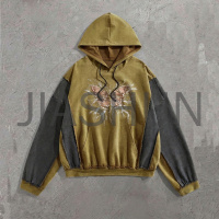 Oversized Butterfly Graphic Color‑Block Pullover Hoodie