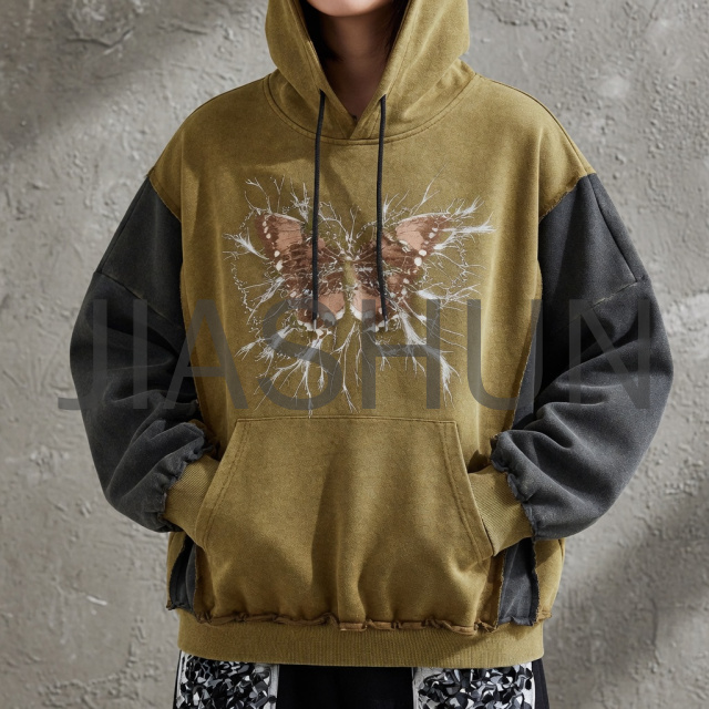 Oversized Butterfly Graphic Color‑Block Pullover Hoodie
