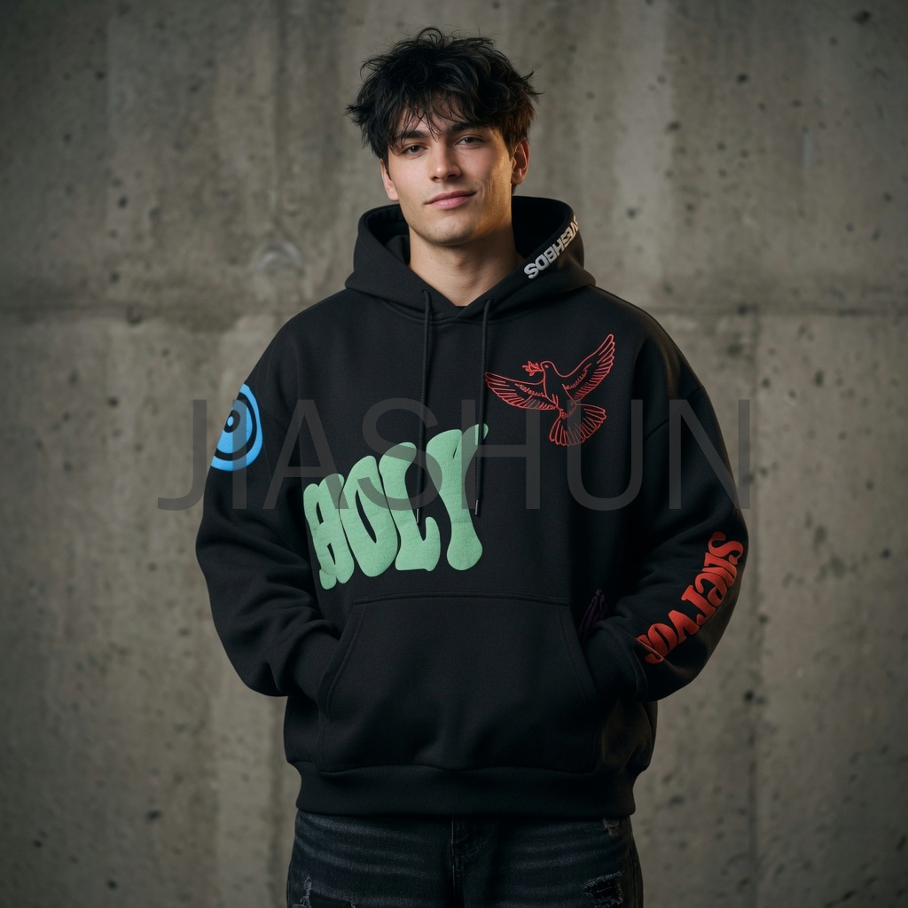 Oversized Multi‑Color Letter Graphic Pullover Hoodie