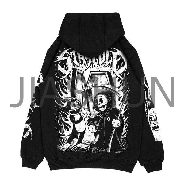 Dark Arts Vintage Cartoon Hoodie Devil & Reaper Back Graphic Black