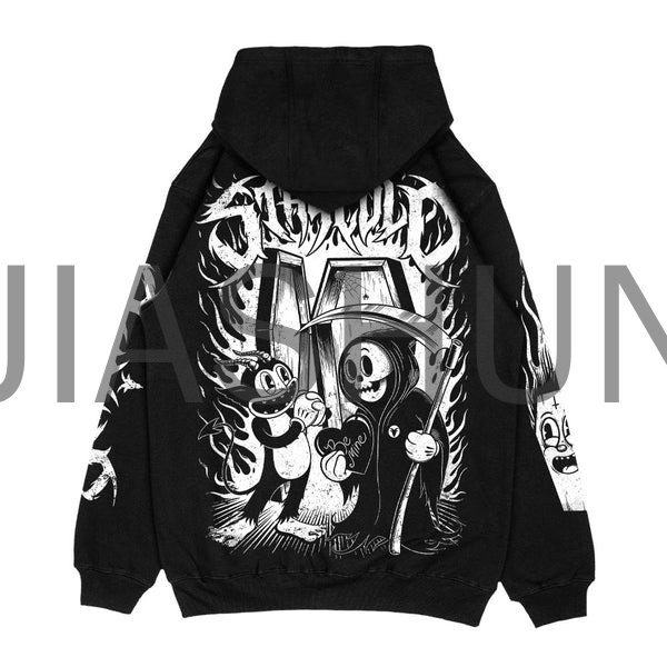 Dark Arts Vintage Cartoon Hoodie Devil & Reaper Back Graphic Black