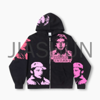 Full‑zip graphic print hoodie