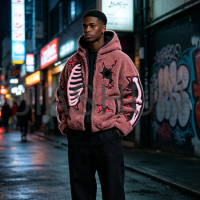 Custom Oversized Hooded Streetwear Jacket · 340 gsm · Puff print