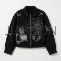 Crack print collar zip jacket