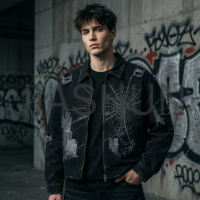 Crack print collar zip jacket