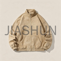 Washed stand‑collar zip‑up jacket