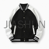 Black‑white raglan sleeve varsity baseball jacket