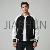 Black‑white raglan sleeve varsity baseball jacket