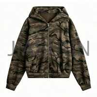 Vintage Camouflage Zip‑Up Oversized Hooded For Men