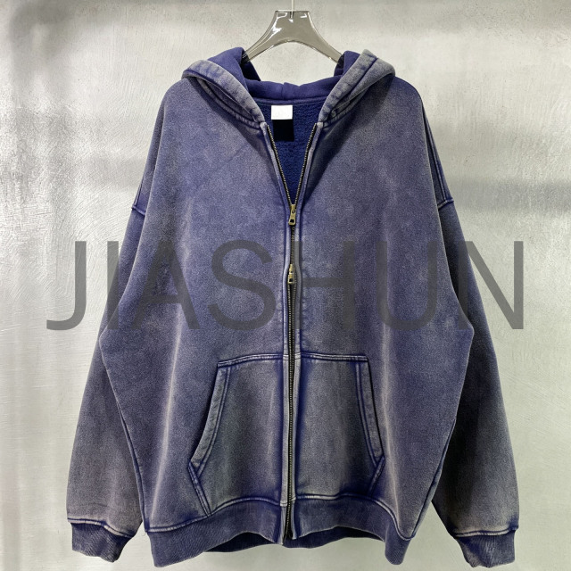 Vintage Washed Oversized Zip‑Up Fleece Hoodie Streetwear Casual Coat