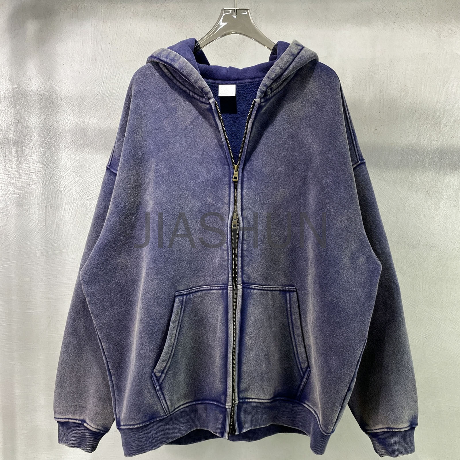 Vintage Washed Oversized Zip‑Up Fleece Hoodie Streetwear Casual Coat