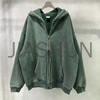 Vintage Washed Oversized Zip‑Up Fleece Hoodie Streetwear Casual Coat