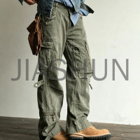 Men’s Vintage Olive Multi‑Pocket Tactical Streetwear Cargo Pants