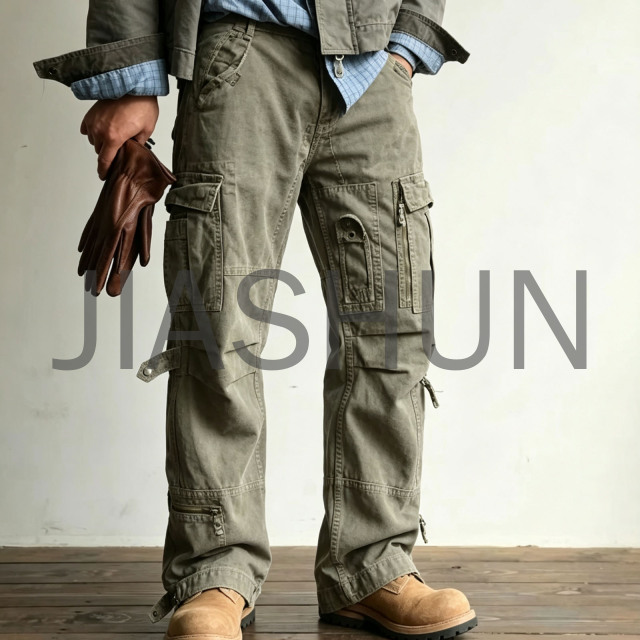 Men’s Vintage Olive Multi‑Pocket Tactical Streetwear Cargo Pants