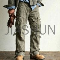 Men’s Vintage Olive Multi‑Pocket Tactical Streetwear Cargo Pants