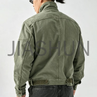 Vintage Olive Green Multi‑Pocket Casual Canvas Jacket