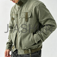 Vintage Olive Green Multi‑Pocket Casual Canvas Jacket