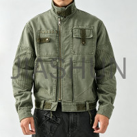 Vintage Olive Green Multi‑Pocket Casual Canvas Jacket