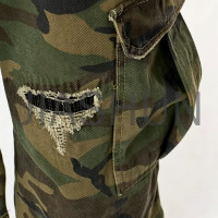 Vintage Ripped Camouflage Loose Cargo Capri Pants