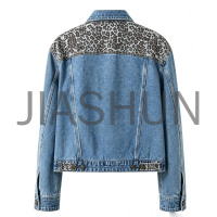 Men Leopard Print Patchwork Denim Cropped Jacket
