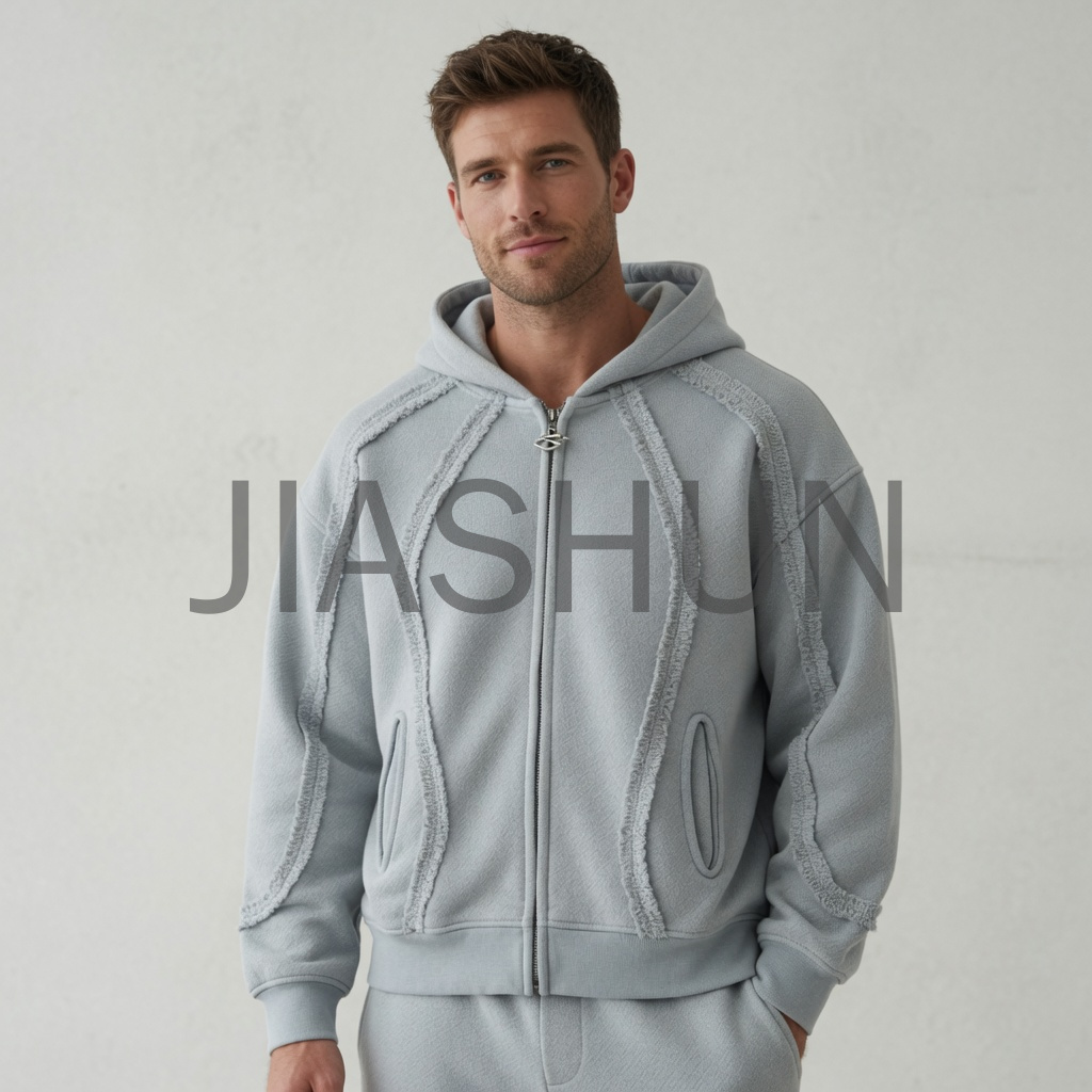 Curved Seam Topstitching Full‑Zip Jacket