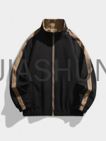 Striped Stand‑Collared Zip‑Up Track Jacket