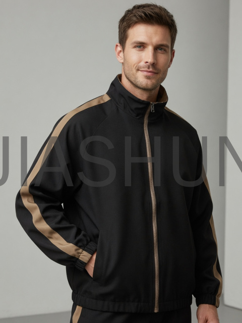 Striped Stand‑Collared Zip‑Up Track Jacket