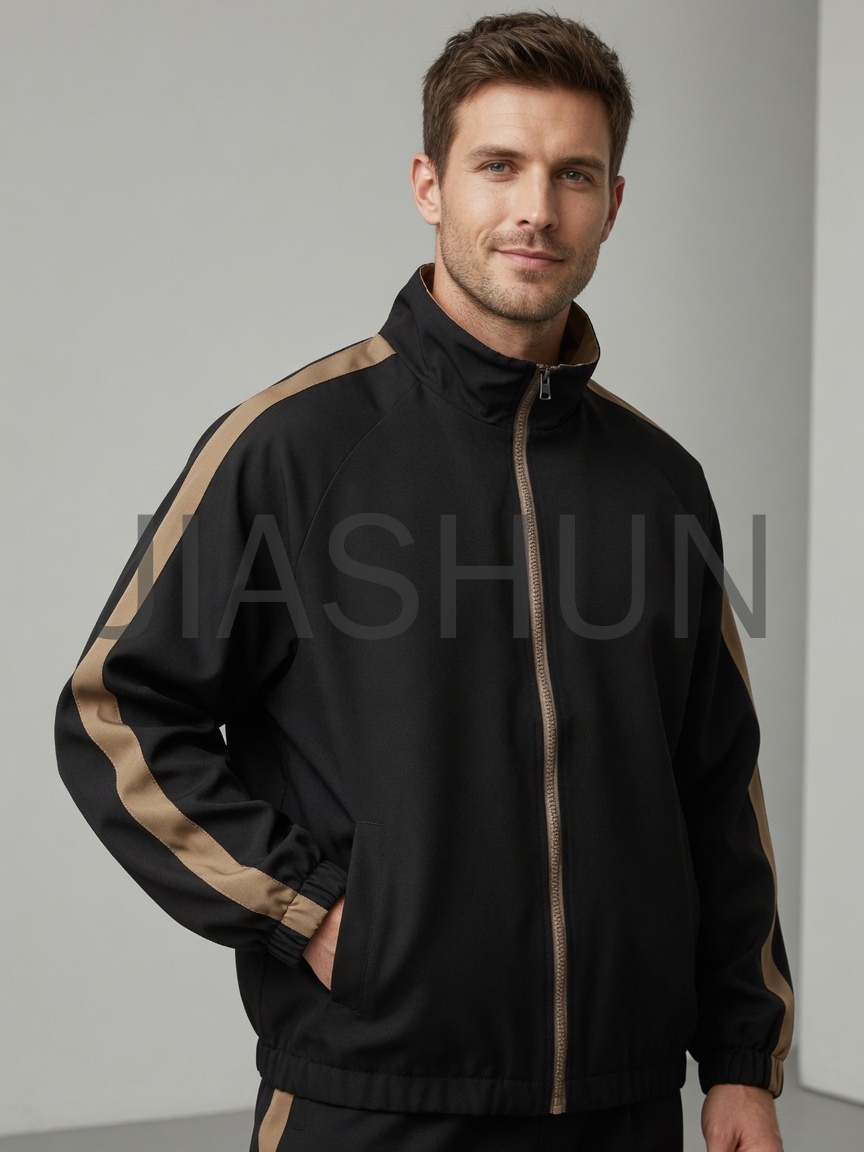 Striped Stand‑Collared Zip‑Up Track Jacket