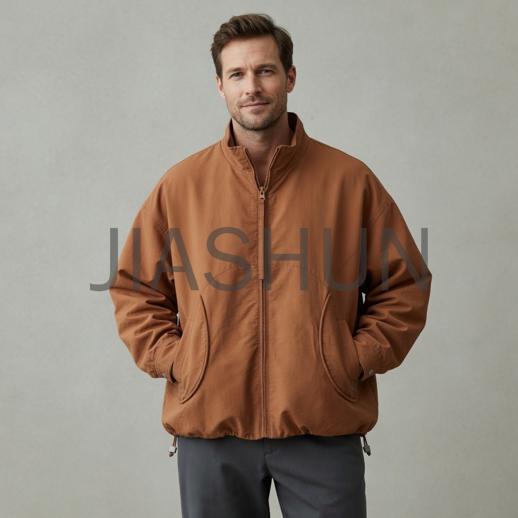 Oversized Curved‑Seam Stand Collar Zip Jacket