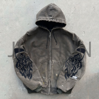 Distressed Graphic‑Sleeve Hooded Jacket