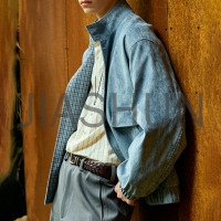 Vintage Washed Denim Stand Collar Bomber Jacket For Men