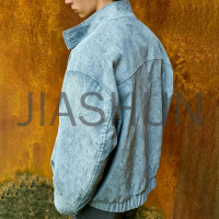Vintage Washed Denim Stand Collar Bomber Jacket For Men