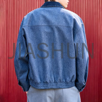 Casual Blue Denim Zip Up Jacket For Street Men