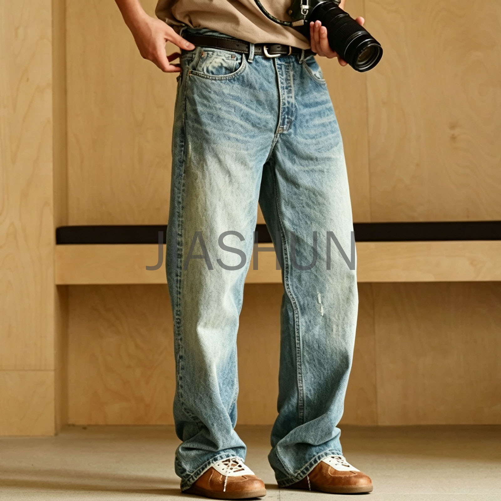 Mens Vintage Washed Denim Casual Jeans