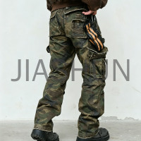 Vintage Camouflage Multi Pocket Cargo Pants Men