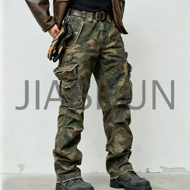 Vintage Camouflage Multi Pocket Cargo Pants Men