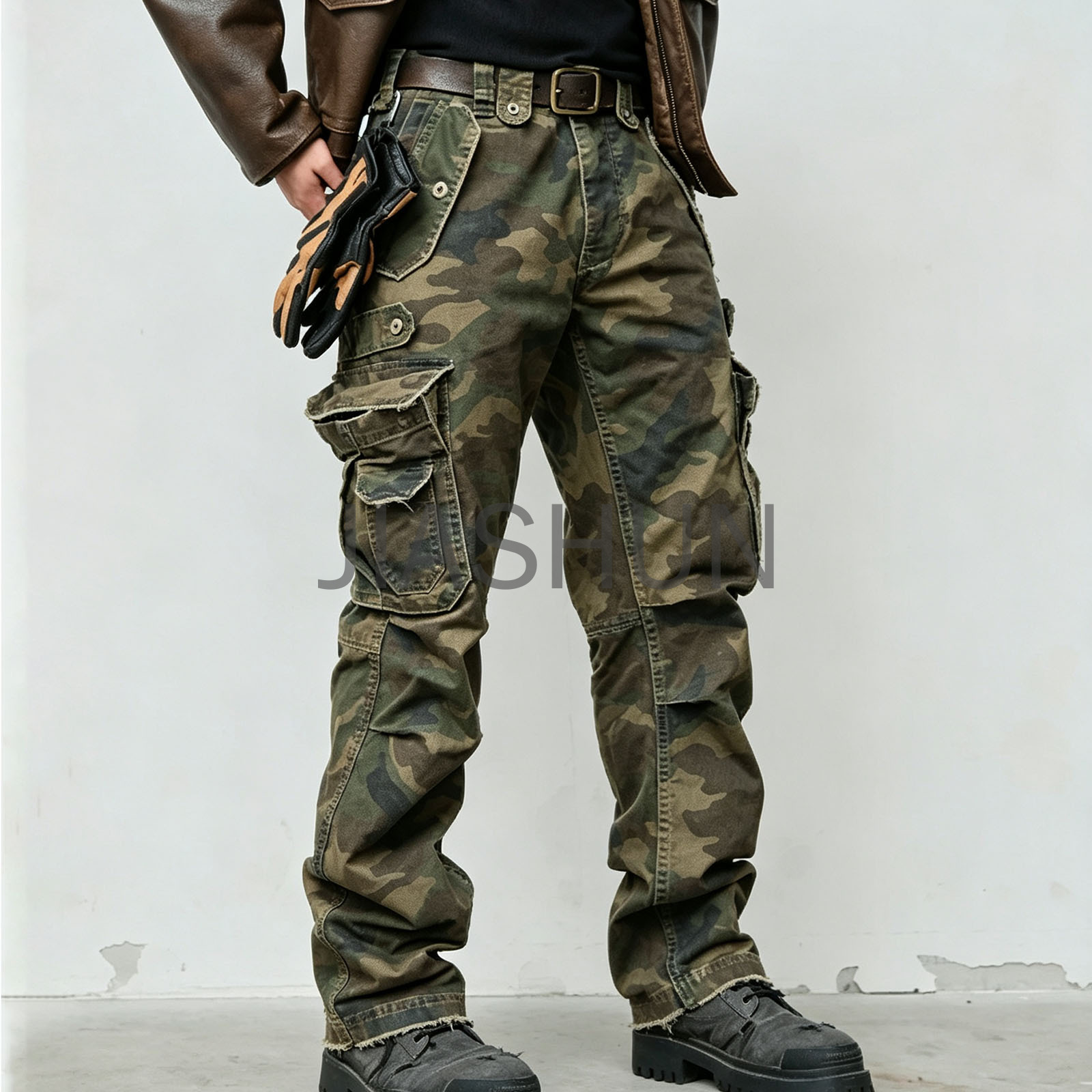 Vintage Camouflage Multi Pocket Cargo Pants Men