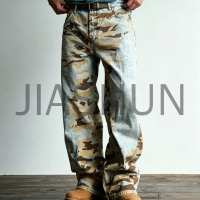 Retro Faded Camouflage Loose Fit Mens Denim Pants
