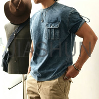 Men Heavy Cotton Washed Pocket Short Sleeve T Shirt