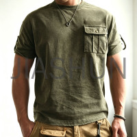 Men Heavy Cotton Washed Pocket Short Sleeve T Shirt