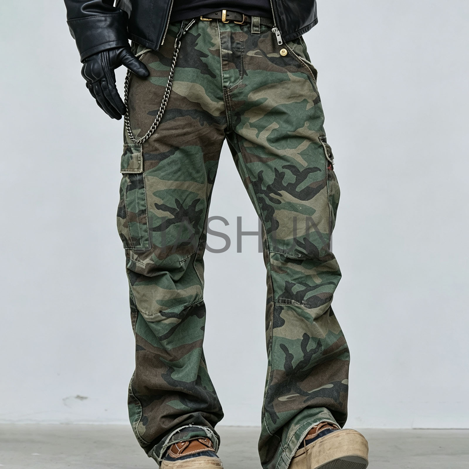 Mens Streetwear Camo Print Leg Multi Pocket Pants