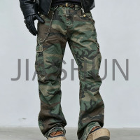 Mens Streetwear Camo Print Leg Multi Pocket Pants