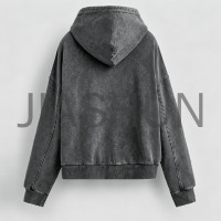 Men Retro Washed Full Zip Hoodie Oversized Hip Hop Outerwear