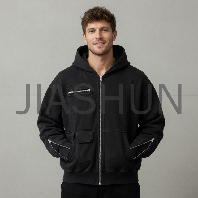 Full Zip Cargo Hooded Jacket