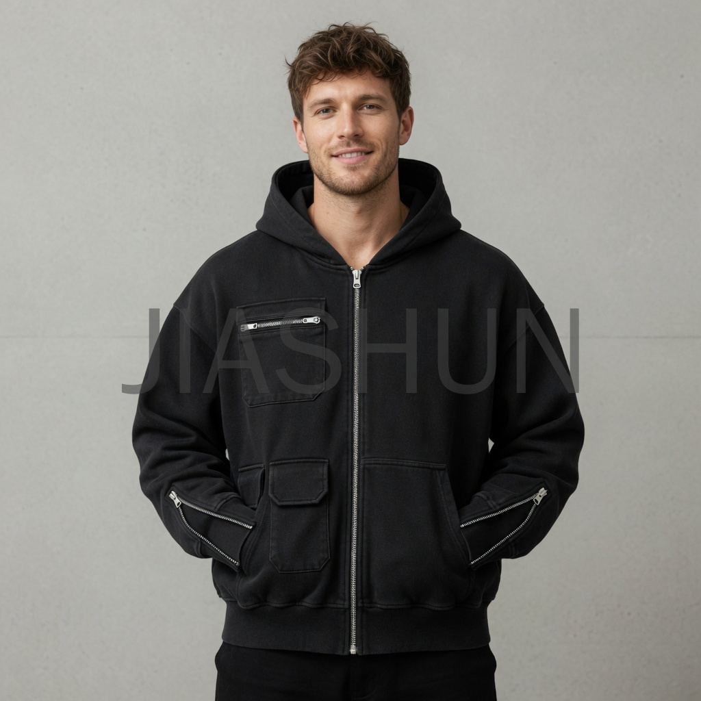 Full Zip Cargo Hooded Jacket
