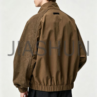 Brown Splice Detail Stand Collar Mens Outerwear