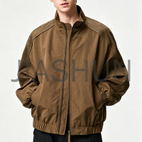Brown Splice Detail Stand Collar Mens Outerwear