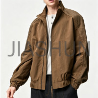 Brown Splice Detail Stand Collar Mens Outerwear